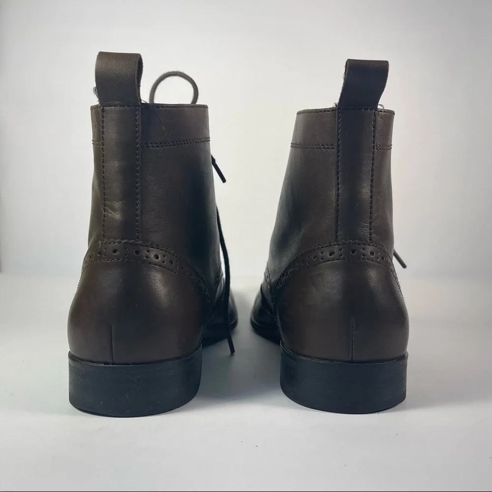 Banana Republic Brown Leather Oxford Lace-Up Ankle Boots Block Heel Women's